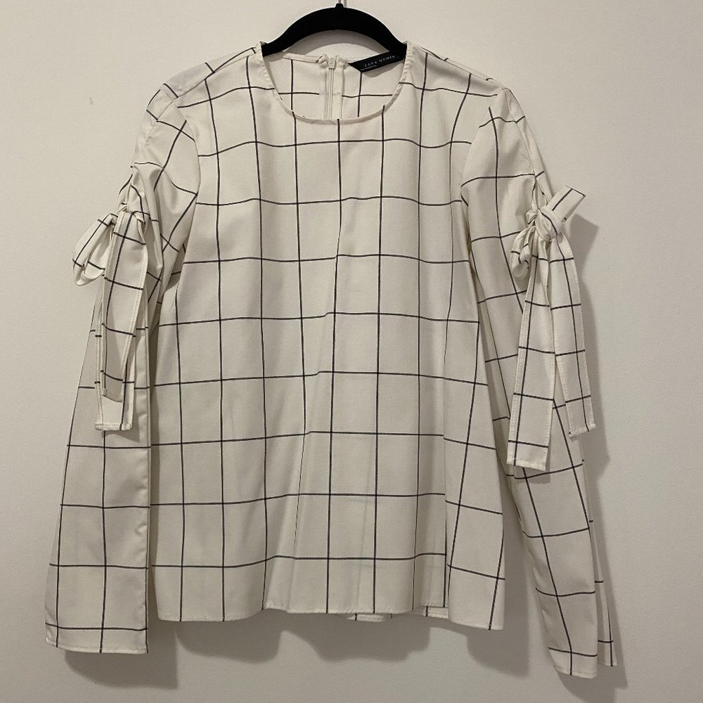 Zara CHECKED TOP WITH BOW SLEEVES